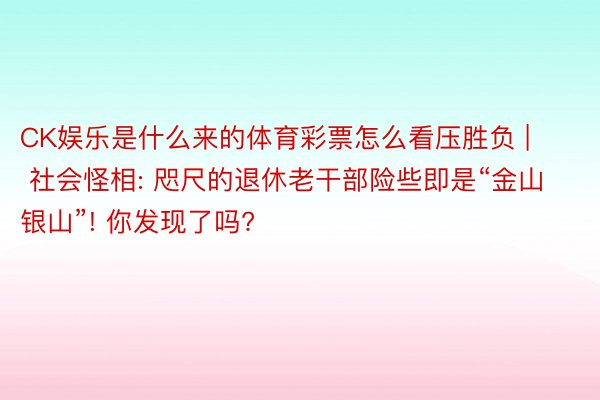 CK娱乐是什么来的体育彩票怎么看压胜负 | 社会怪相: 咫尺的退休老干部险些即是“金山银山”! 你发现了吗?