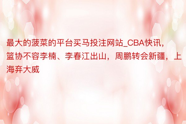 最大的菠菜的平台买马投注网站_CBA快讯，篮协不容李楠、李春江出山，周鹏转会新疆，上海弃大威