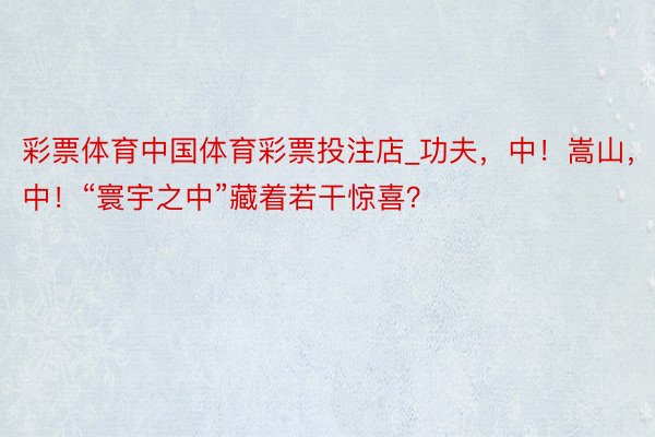 彩票体育中国体育彩票投注店_功夫，中！嵩山，中！“寰宇之中”藏着若干惊喜？