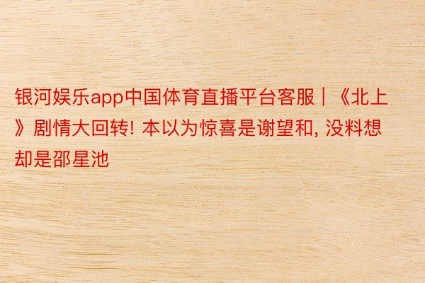 银河娱乐app中国体育直播平台客服 | 《北上》剧情大回转! 本以为惊喜是谢望和, 没料想却是邵星池